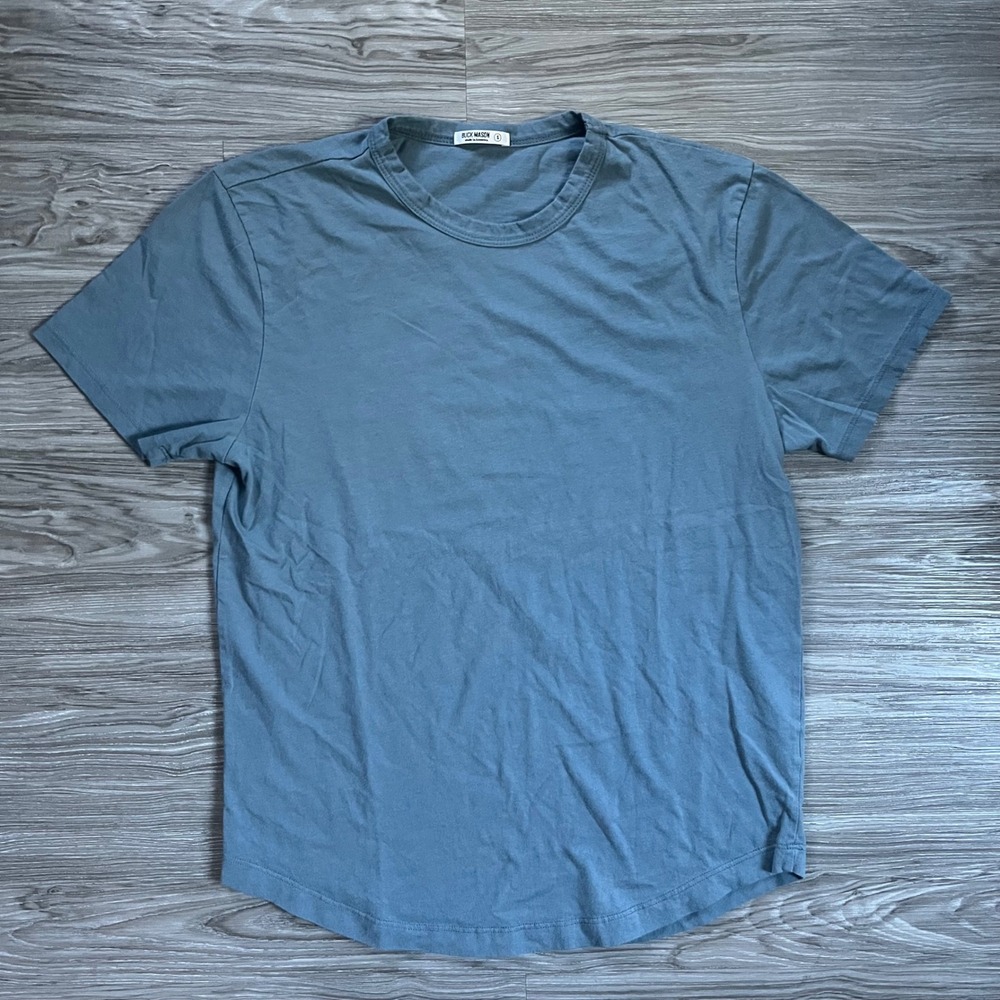 Buck Mason Mens Slub Curved Hem Tee Blue Short Sleeve Shirt Casual Essential S